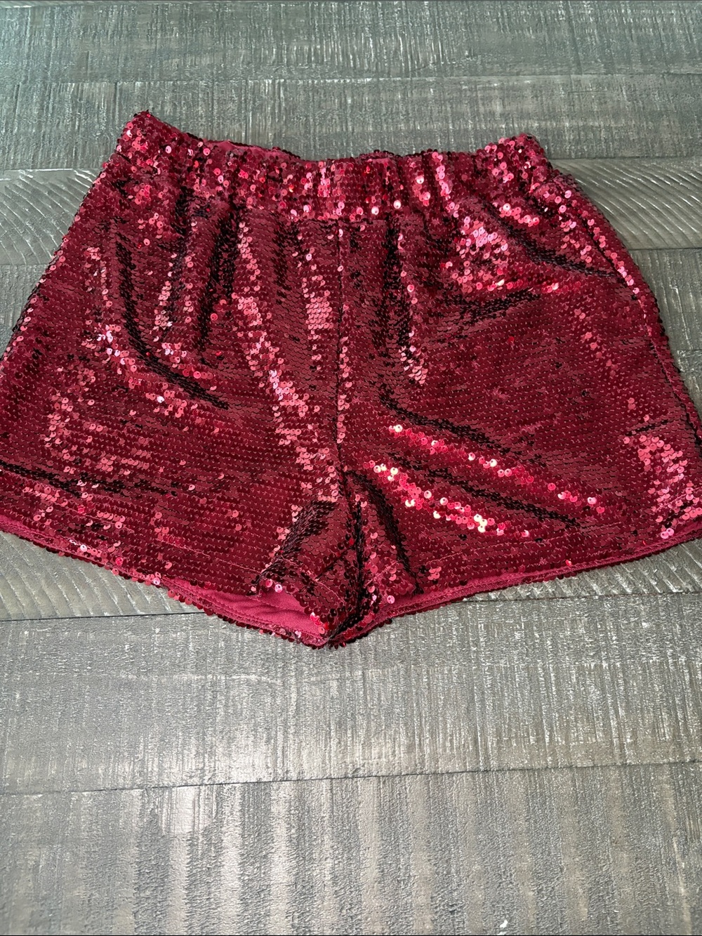 Sincerely Jules Wine Sequin High-Waist Shorts